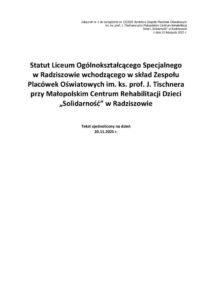 Statut Liceum Ogólnokształcącego Specjalnego w Radziszowie – tekst ujednolicony na dzień 20.11.2025 r