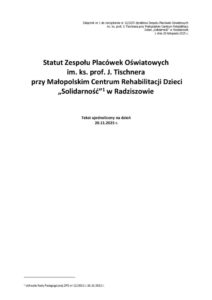 Statut Zespołu Placówek Oświatowych przy MCRD w Radziszowie – tekst ujednolicony na dzień 20.11.2025 r.
